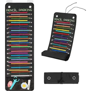 32-Pocket Numbered Pencil Parking Pocket Chart, Hanging Wall Pencil Holder Organizer, Portable for Classroom Organization School Storage Supplies (Black)