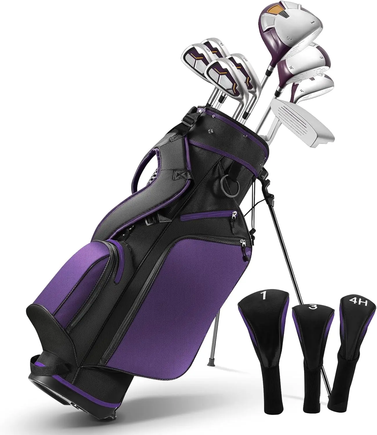 Golf Clubs Womens Golf Clubs 8 Pieces Golf Club Set with Head Cover Stand Bag Includes #1 Driver & #3 Fairway Wood & #4 Hybrid & #7#8#9#P Irons