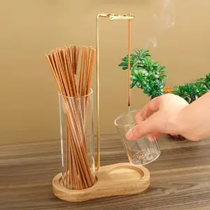 Chinese Style Bergamot Hanging Incense Burner, 2-in-1 Stick & Coil Incense Holder with Glass Ash Catcher, Wooden Base Aromatherapy Ornament for Home Living Room Bedroom, Unique Oriental Home Decor, Ideal Funny & Elegant Gift for Fragrance Lovers