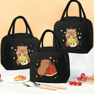 Portable Double Deck Insulated Lunch Bag, Capybara Pattern, Leak-Proof, Reusable Food Cooler Tote, Thermal Bag, Adjustable Shoulder Strap, Insulated Lunchbox Cooler, Ideal for School & Work