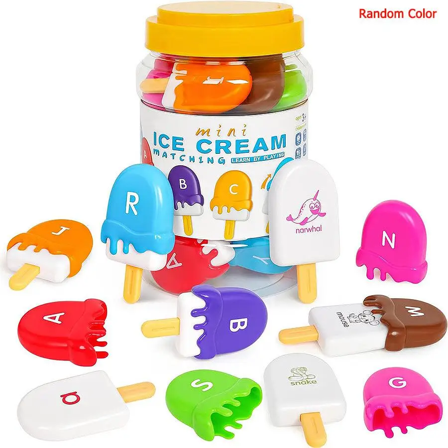 Random Color Ice Cream Shaped Color Sorting Stacking Toy, 1 Box Colorful Ice Cream Alphabet Learning Toy, Fun Educational Toy for Kids, Fidget Toys Gi