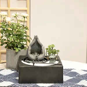 Tankana Zen Buddha'S Hand Indoor/Outdoor Tabletop Fountain 8.67 Inches High Resin LED Lights Water Pump for Tabletops Holiday Decor Living Rooms Tea Decorations