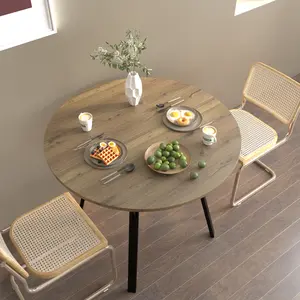 35.43 Inch Round Dining Table, Small Circle Kitchen Table with Metal Black Legs for 2-4 people,Modern Dining Room Table, Brown (only table)