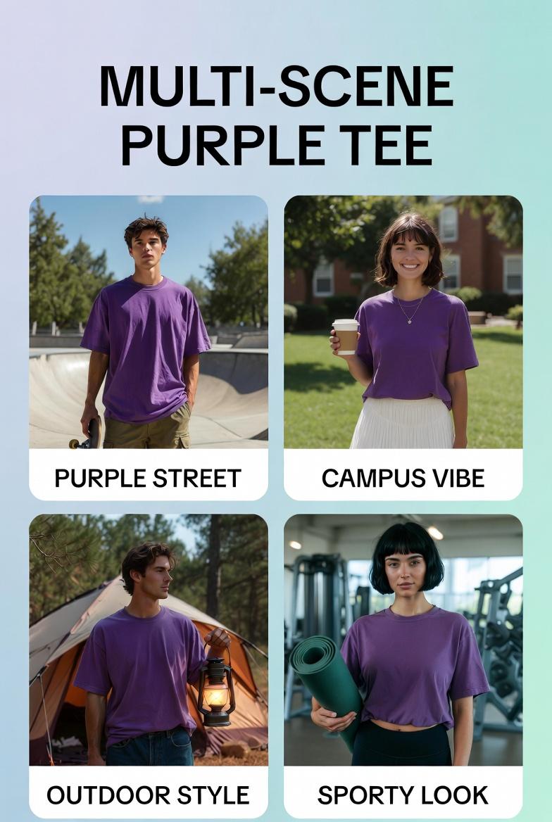 2026 Coachella Essential Purple Cotton T-Shirt, Unisex Oversized Heavyweight Tee, Festival Streetwear for Men & Women