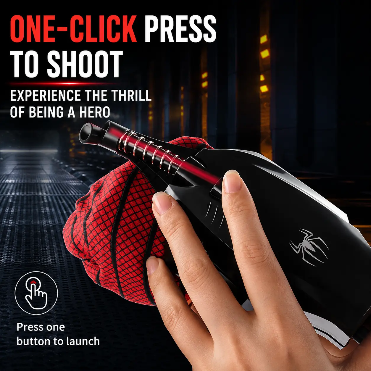Wrist-Mounted Spider Electric Web Shooter Toy - 1-Button Press Launcher with Gloves, Superhero Cosplay Prop Gift for Boys