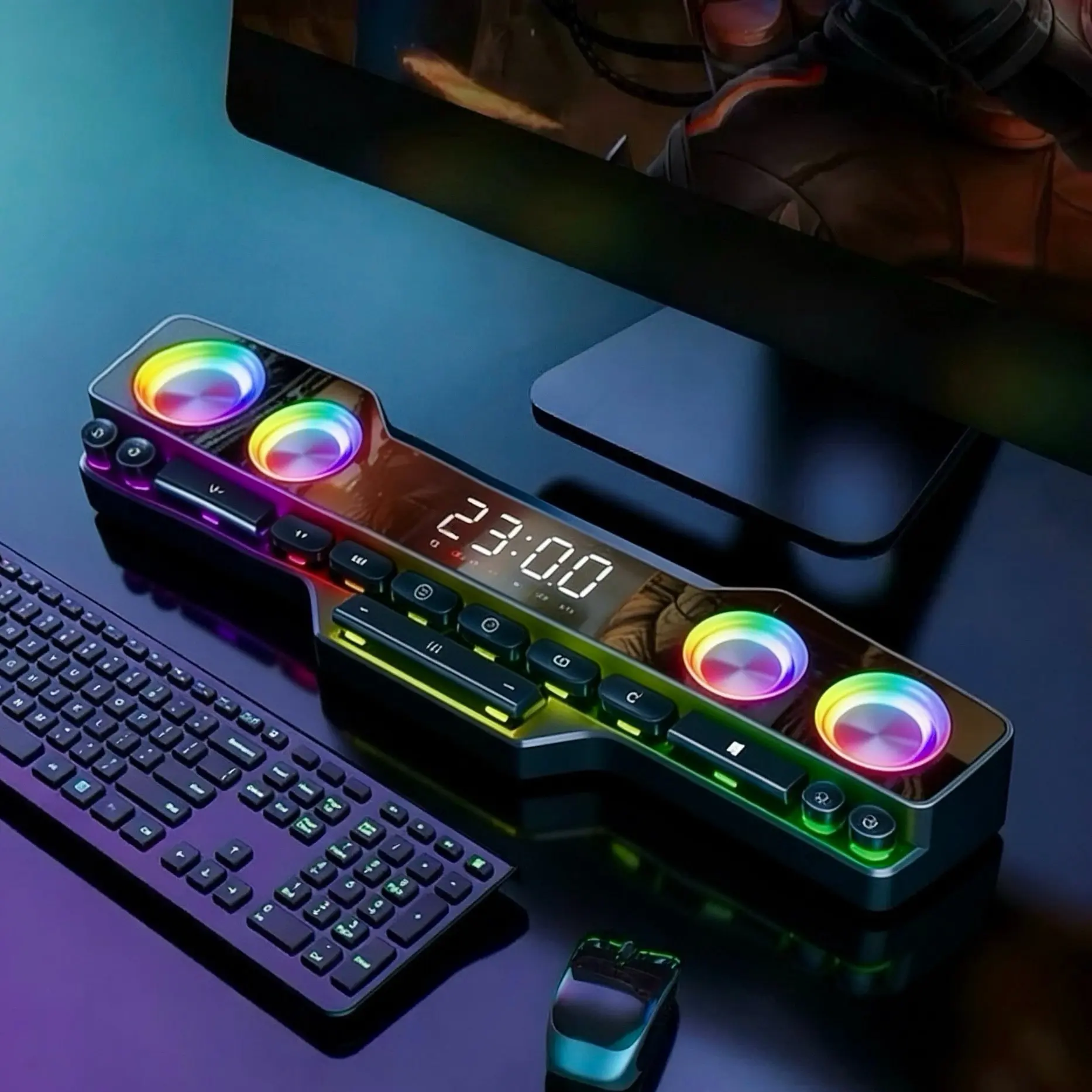 Bluetooth RGB notebook game speaker, fidelity dynamic, stereo speaker, lossless sound quality, color lighting game, 3000mAh battery, listen to footsteps, gunfight game, LOL， Desktop speaker, USB powered speaker, suitable for home theater, TV, parties