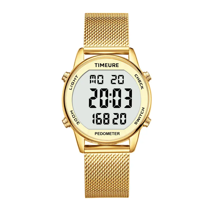 TIMEURE Women's 36mm Elegant Digital Wrist Watch - Stainless Steel Buckle Bracelet, No App Required, Golden, Fitness Tracker with Pedometer, Calorie Calculator, <30M Water Resistance, 12-Month Warranty, Fashion Gift for Women,watches
