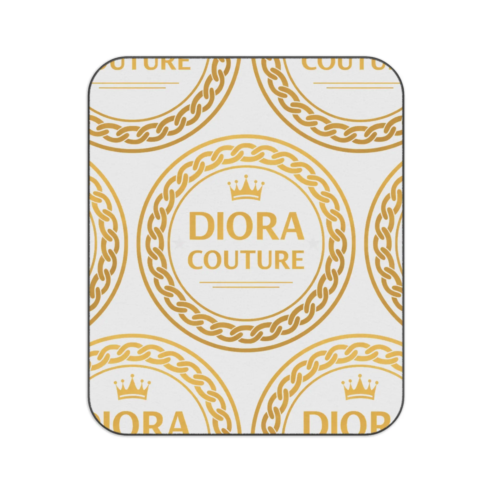 Diora Couture Picnic Blanket — Luxe Gold Logo Pattern