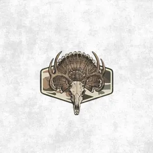 Deer Skull & Turkey Fan Sticker – Rustic Hunting Antler Camo Decal
