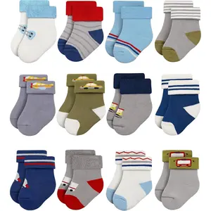Animal-Print Terry Turn Cuff Socks - Soft, Comfy Newborn Clothing (0-6 Months, 6-12 Months) for Boys & Girls, Ideal Baby Gift, Animals