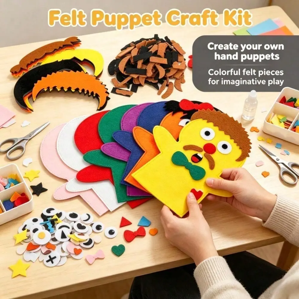 Felt Hand Puppet DIY Craft Making Kit, Handmade Decorative Hand Puppet Set for Indoor Group Handcraft Activity & Themed Performance
