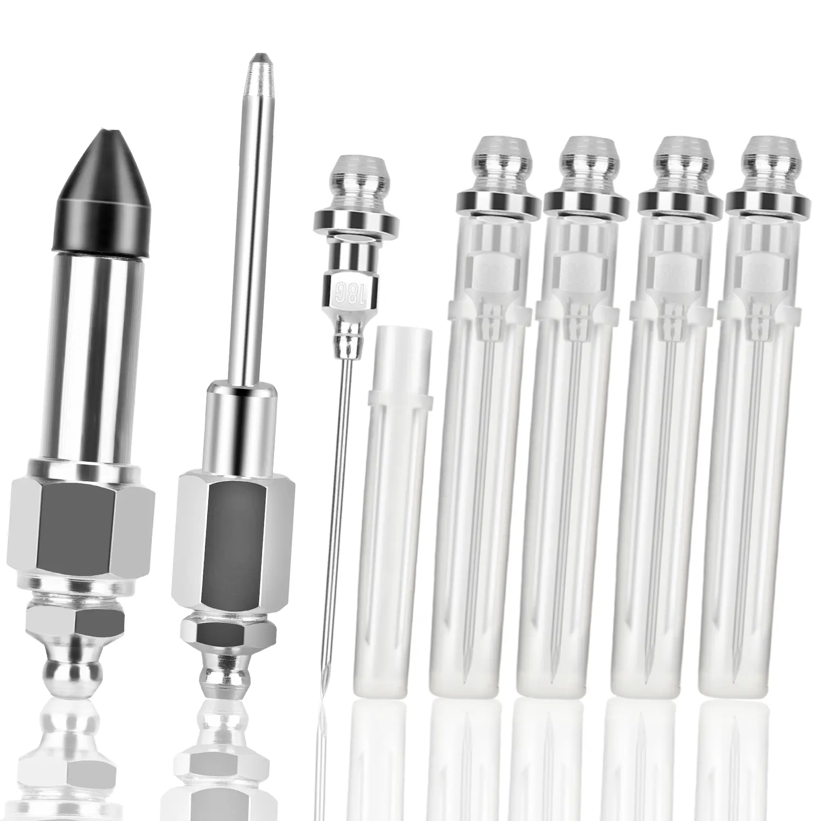 7Pcs Grease Gun Needle Accessory Set -  Include Grease Needle Dispenser, Grease Injector Needle, Rubber Joint Grease Nozzle,for Maintenance & Narrow Spaces,Automotive Repair Kit