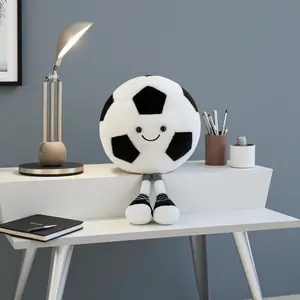 One 14-inch cute soccer plush toy with long legs, soft smiling soccer pillow doll, gift for boys who love soccer, home decoration, holiday gift
