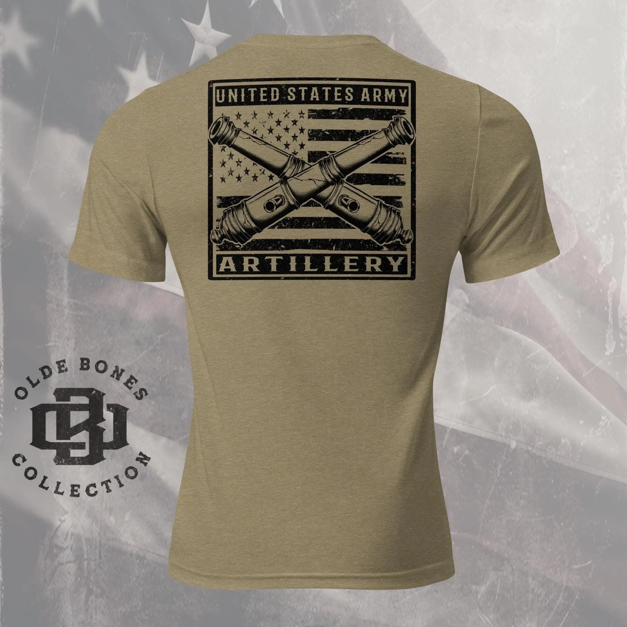 Tri-Blend Olive Army Field Artillery Insignia Flag Military T-Shirt