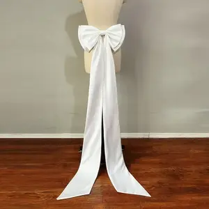 Elegant bridal accessory — large double-layer bow with ribbon, satin back, available in white or black, 59.06 inches for waist decoration