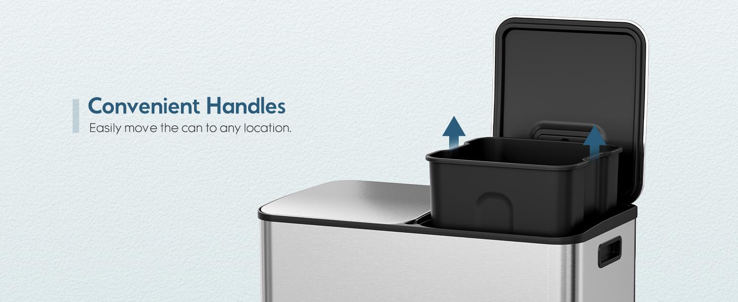 Arlopu 2 x 10.6 Gallon Dual Trash Can with Odor-Control Box, Large Stainless Steel Compartment Garbage can, Step-on Recycle Bin, Soft-Close Lid & Removable Inner Buckets, for Kitchen, Office