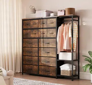 16‑Drawer Dresser with Clothes Rack – Tall Fabric Dresser for Bedroom, Fabric Storage Tower Drawers Organizer Unit