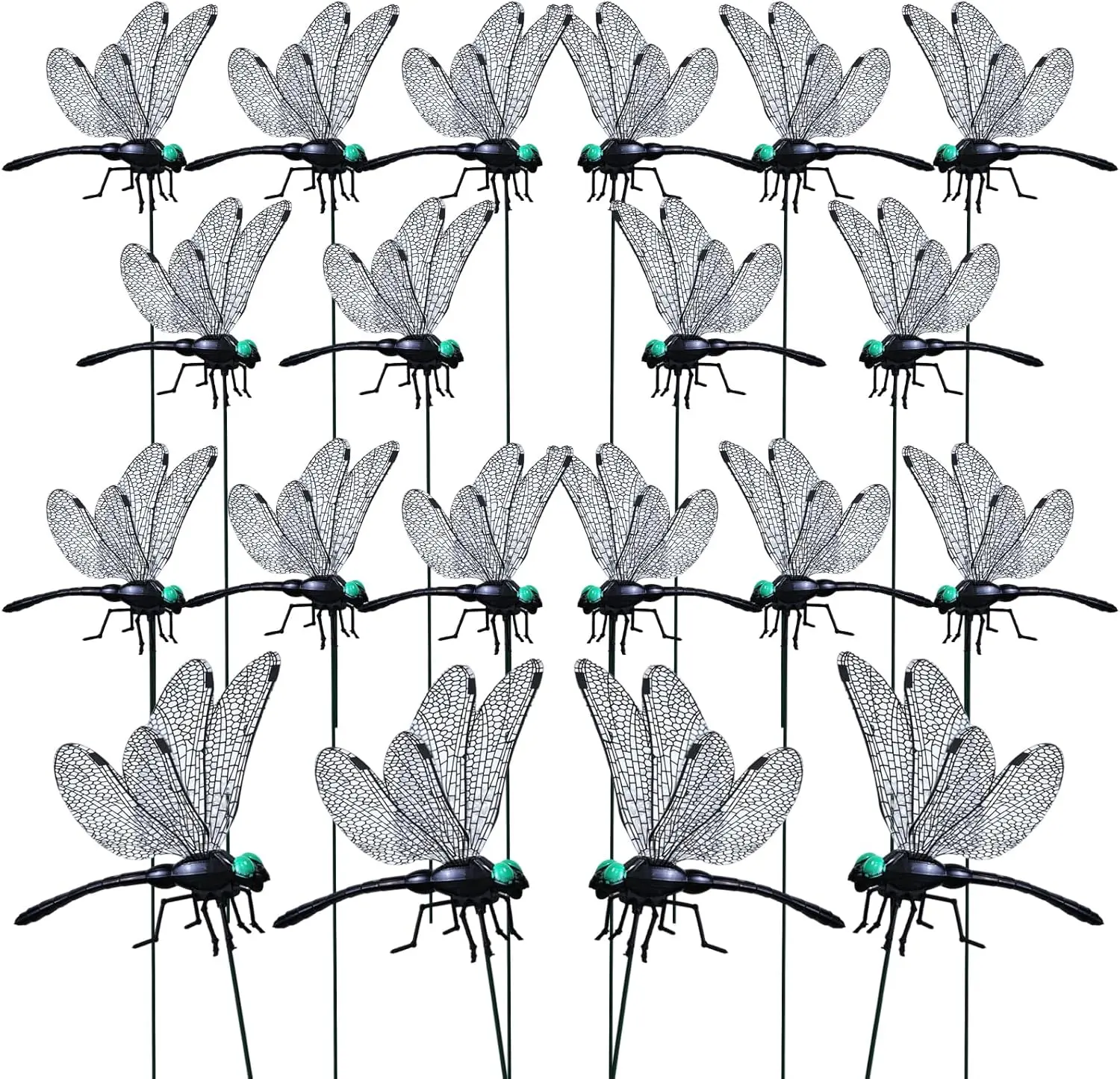 20pcs Durable Realistic 3D Black PVC Dragonfly Decorative Stakes, Easy-to-Use Decorative Accent for Indoor Plant Flower Pots & Outdoor Balconies