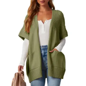 2025 Women??s Going Tops Trend ?C Oversized Lightweight Open-Front Pleated Short-Sleeve Knitwear Knit Cardigan Sweater, Casual Summer Outerwear & Womenswear Layering Piece in Multiple Colors