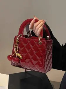 Women's Elegant Cherry Decorated Handbag, Fashionable PU Leather Crossbody Bag for Daily Used, Casual Trendy Versatile High-quality Daily Commuting Bag