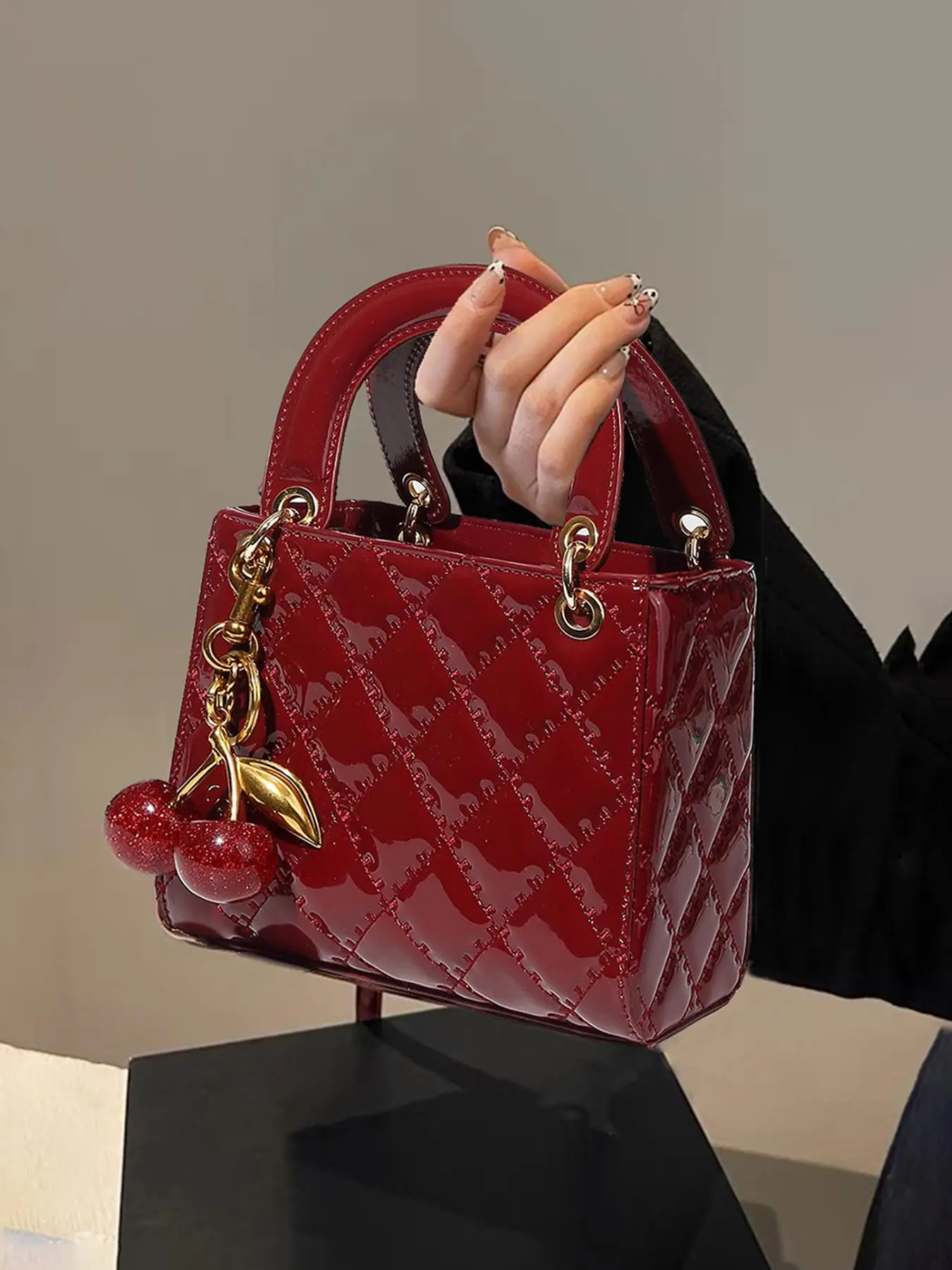 Women's Elegant Cherry Decorated Handbag, Fashionable PU Leather Crossbody Bag for Daily Used, Casual Trendy Versatile High-quality Daily Commuting Ba