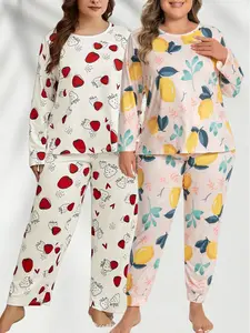 【Flash Sale】Plus Size Lemon & Strawberry Pajamas 4-Pack! Soft & Comfy Loungewear for Thick Babes (1XL-5XL)