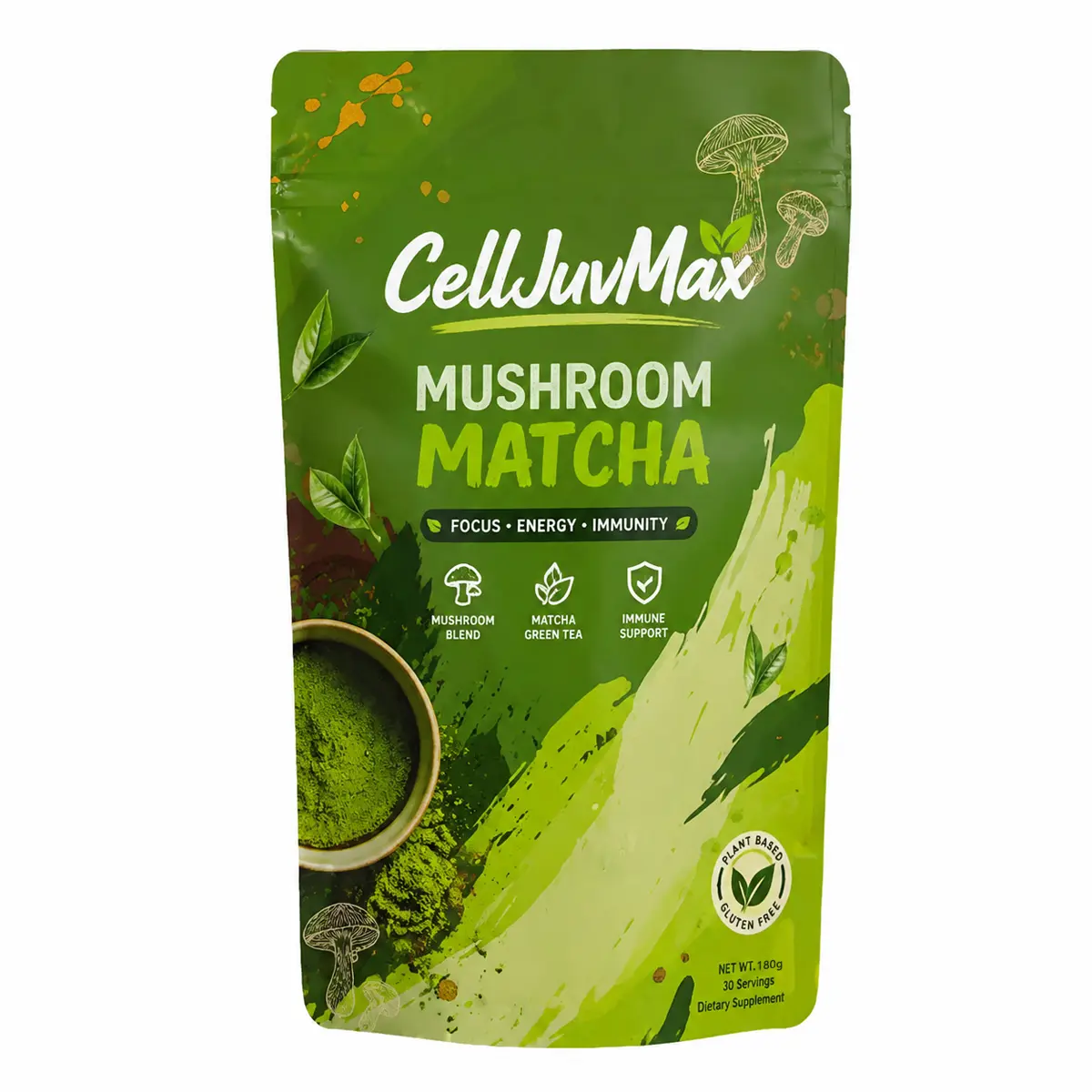 Organic Mushroom Matcha Powder Blend with 6 Functional Mushrooms & Japanese Ceremonial Matcha – Natural Energy Support, Focus & Daily Wellness Drink Mix with Lion’s Mane, Reishi, Shiitake, Turkey Tail – 30 Servings