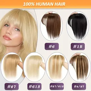 Hot Sell NEW Arrived Human Hair Topper with Bangs - Brown & Blonde Multicolor Short Straight Wig for Women, 3 Clip-In Hair Extensions for Natural Look, Cover Gray, Thinning Hair, Scalp Protection, Short Hair Wig, Gray Hair Cover, Versatile Hairpiece, Secu