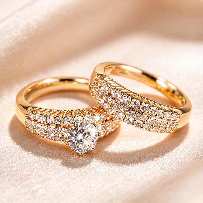 2Pcs Couple Ring Set, Round Cut Bridal Engagement & Wedding Band Rings, Valentine Christmas Anniversary Matching Promise Rings for Women and Men