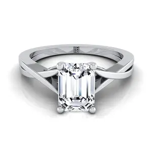 Delicate Twist Cathedral Solitaire Emerald Cut Engagement Ring Setting in Platinum