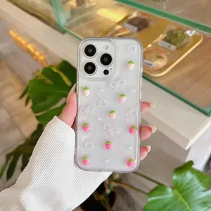 Cute Strawberry Pattern Phone Case, 1 Count Decorative Clear Phone Protector Cover, Phone Accessories Compatible with iPhone 12 13 14 15 16 Pro Max