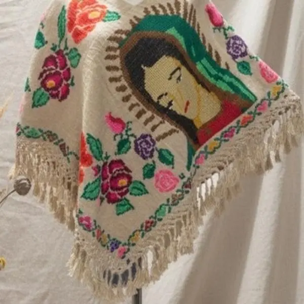 Handmade Poncho - Unique Hand Embroidered Design with Pedal Loom Weaving, Casual Coat Accessory - Jackets, Coats
