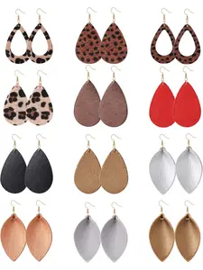 12 Pairs Leather Earrings for Women Teardrop Leaf Dangle Drop Earrings Lightweight Petal Leopard Earrings Set High Quality Earrings