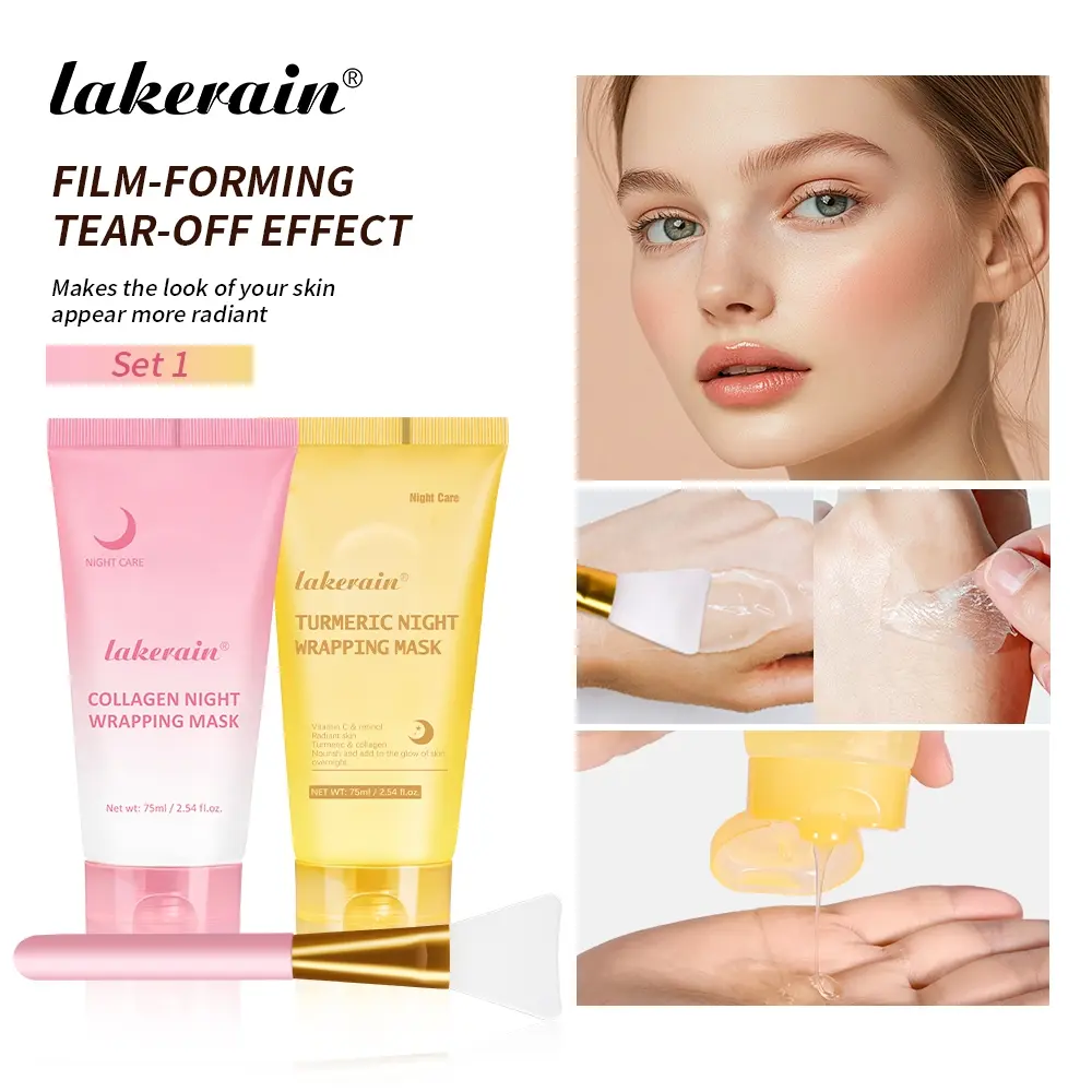 Collagen & Turmeric Peel-off Gel Mask Set, 2 Pieces Moisturizing Facial Mask with Brush, Radiant, Rejuvenating & Hydrated Facial Skin Care Mask, for Lifting & Firming Face, Overnight Skin Treatment Hydrating Moisturize, Moisturizer, Collagen Masks