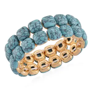 Shop LC Blue Howlite 34.00 ctw Stretch Bangle Bracelet in Goldtone 6.50-7.0In