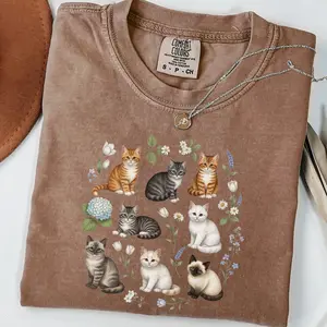 Comfort Colors® Cottagecore Cat Shirt, Vintage Cat Shirt, Cottagecore T-Shirt, Cat Lover Gift, Kittens and Pressed Flower Tee, Goblincore Shirt
