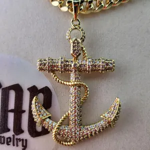 205 - 2.5" Anchor with Chain 14K Goldplated Pendant Necklace for Men Women