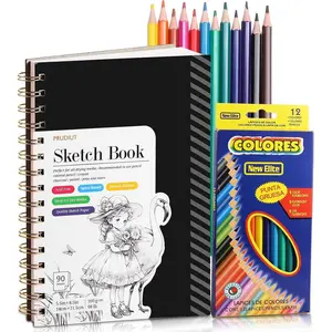 Sketch Book with 12 Color Pencil Set, 90 Sheets Spiral Sketchbook for Drawing (68lb/100gsm), Acid-Free Sketch Pad for Artist, Art Paper Drawing Supplies for Easter Gifts (5.5×8.5 inch)