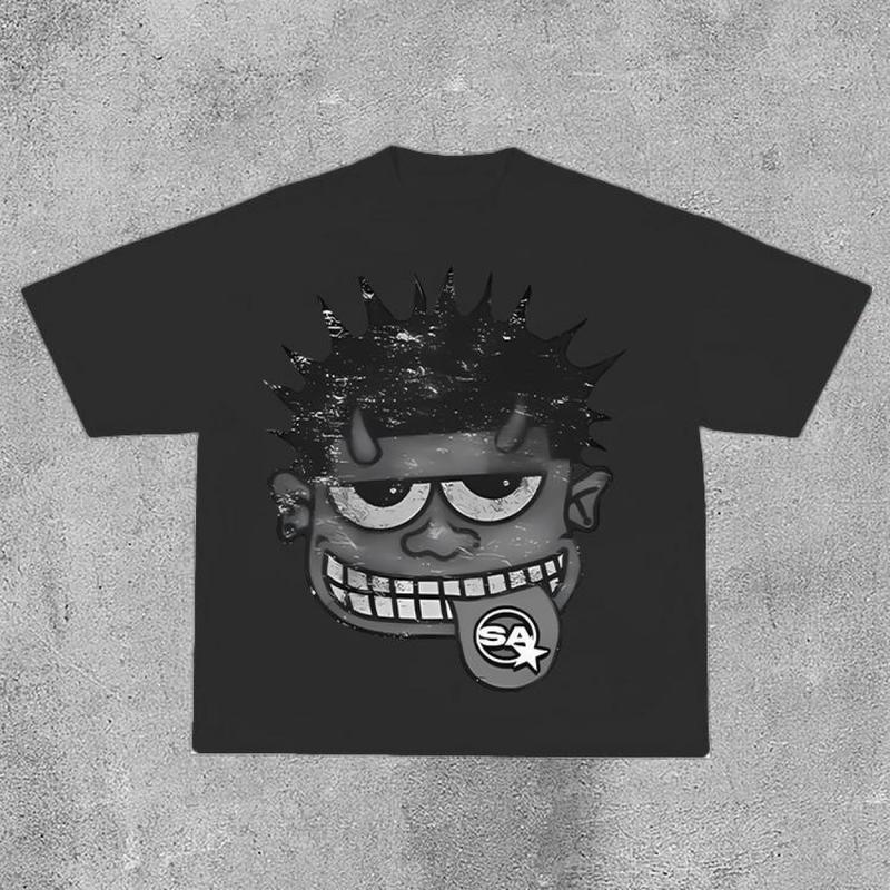 Monster Grey Black Cropped Crewneck T Shirt, Unisex Cotton Graphic Shirts Monster Grey Black Cropped Crewneck T Shirt, Unisex Cotton Graphic Shirts