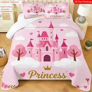 3 pcs, 2D Flat Print Princess Castle Bedspread Set, Bedding Sets, Soft Warm Bedding, Soft and Comfortable, Multiple Sizes Available, Suitable for Gifting and Daily Use, Ideal for Creating a Cozy Home Atmosphere(1 bedspread , 2 pillowcases)