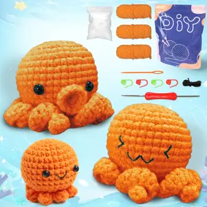 YAMAXIN 3PCS Octopus Crochet Material Kit, Complete Set with Hook, Instructions Manual, Detailed Tutorial Videos, Random Accessory Colors