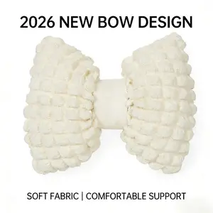 2026 New Bubble Texture Bow Car Cushion Headrest, Milk Soft Fabric, Plush Filling, Comfortable Neck Shoulder Support, Fits Various Cars
