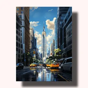 DIY Paint by Numbers Kit, Manhattan Street Urban Art City Skyline Canvas Set for Beginners, Eco-Friendly Non-Toxic Acrylics, High-Density Cotton Canvas, Family-Friendly Home Office Gift
