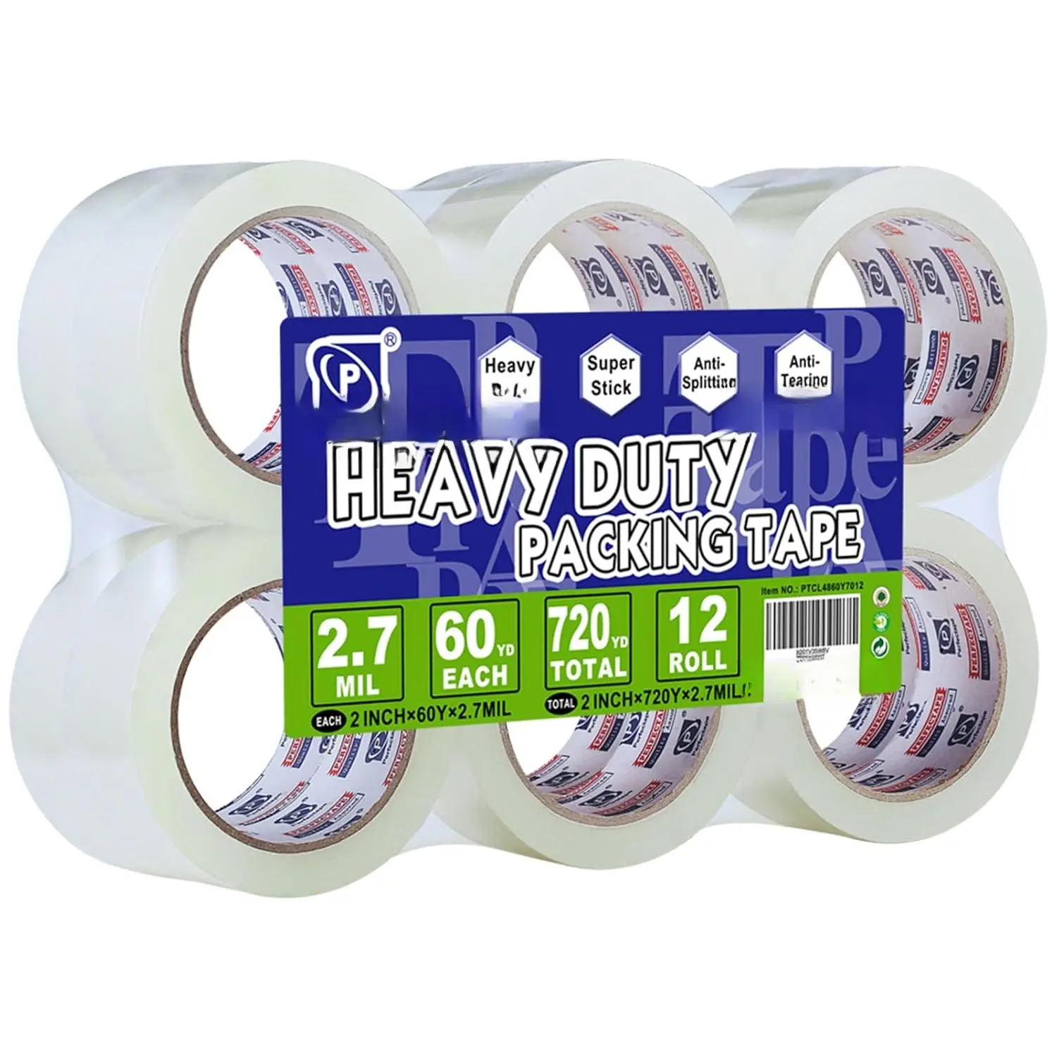 Heavy Duty acking Tae 12 Rolls, Clear, 2.7 mil, Ultra Adhesive, 1.88" x 60 Yards, Refill for ackaging, Moving and Shiing