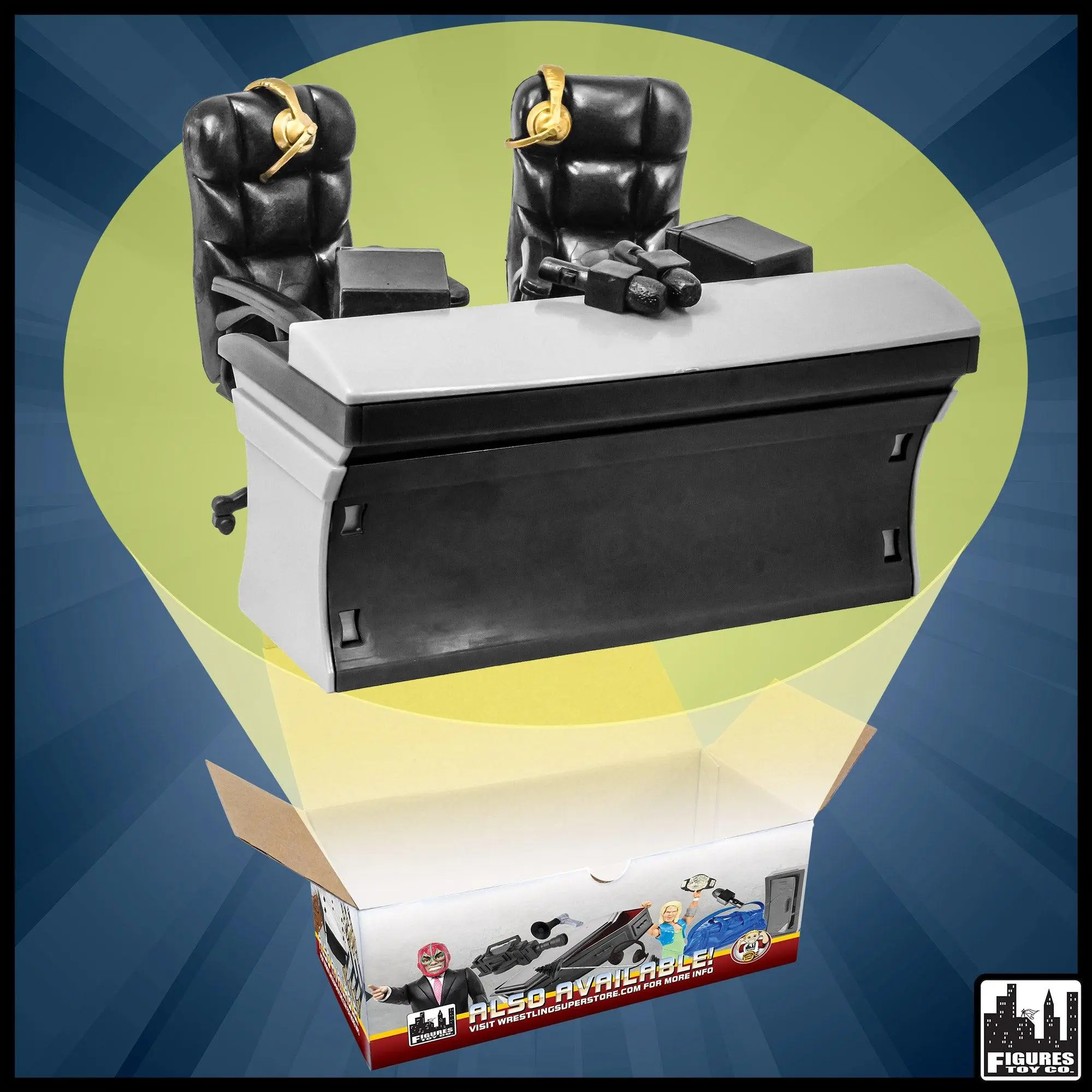 ULTIMATE Black Commentator Table Playset for WWE Wrestling Action Figures