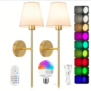 A set of 2 modern wireless wall lamps with remotely rechargeable batteries dimmable bulbs 15 color RGB no wiring/installation (no punching required) metal wall lamps for bedrooms living rooms hallways - sconces lights lamp lights for bedroom night light