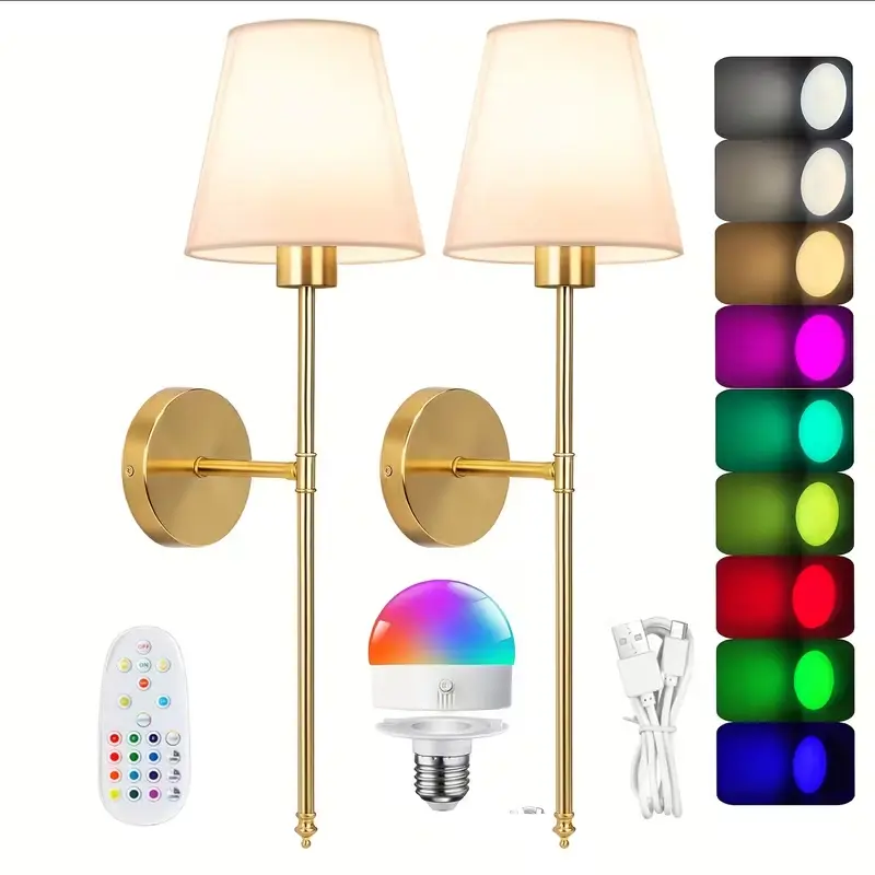 2 Pcs Modern Wireless Wall Sconces Rechargeable Battery Powered Remote Controlled Dimmable Multi Color RGB No Wiring No Punch Metal Wall Lamp Decor Night Light for Bedroom Living Room Hallway#HomeDecor #InteriorDesign #WallLight #NightLight