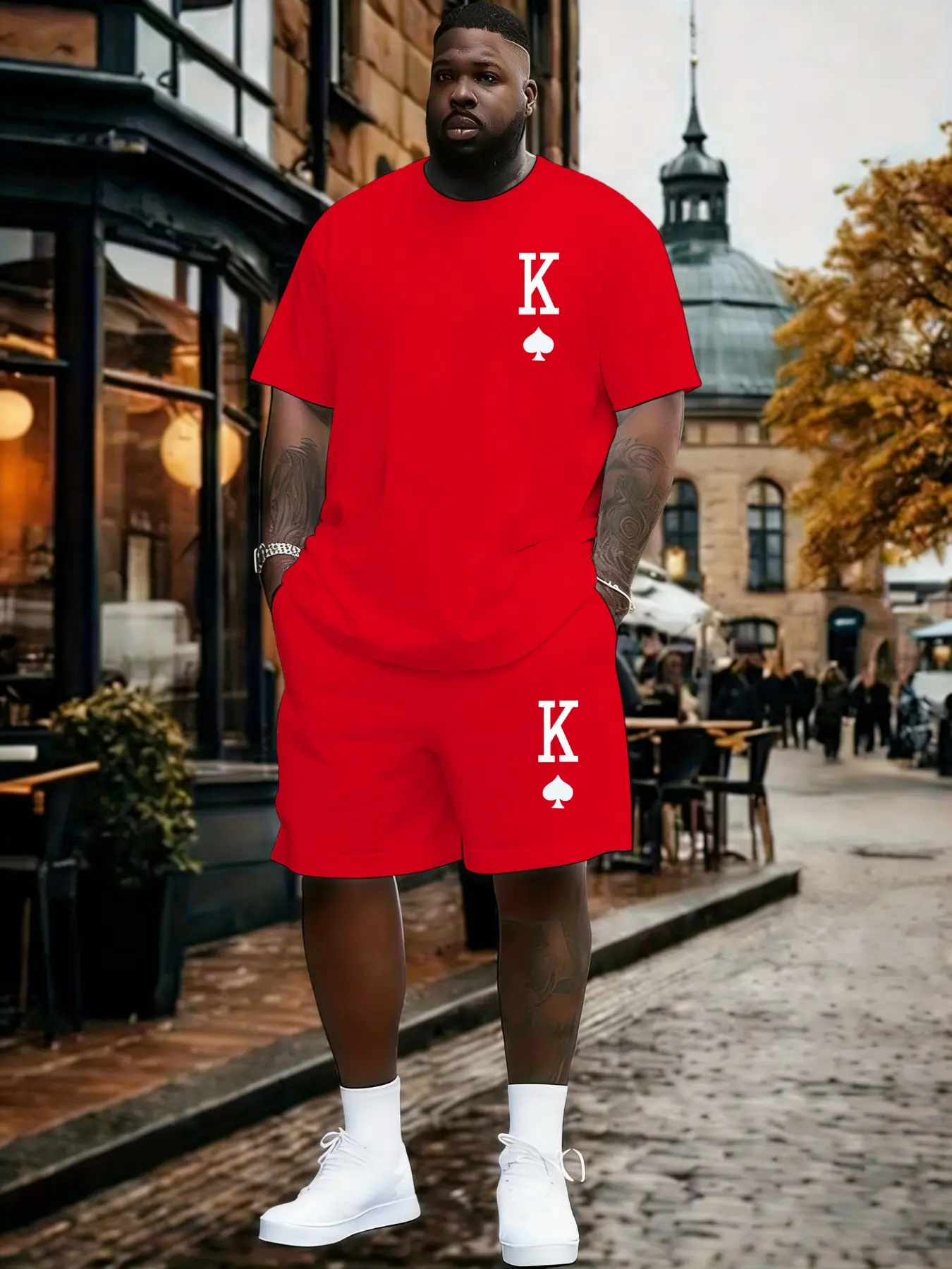Men's King Print Graphics 2-Piece Set, Graphic Tee Set, Casual Relaxed Fit Round Neck Short Sleeve T-Shirt and Drawstring Shorts, Summer Leisure Wear Menswear Outfit Clothes