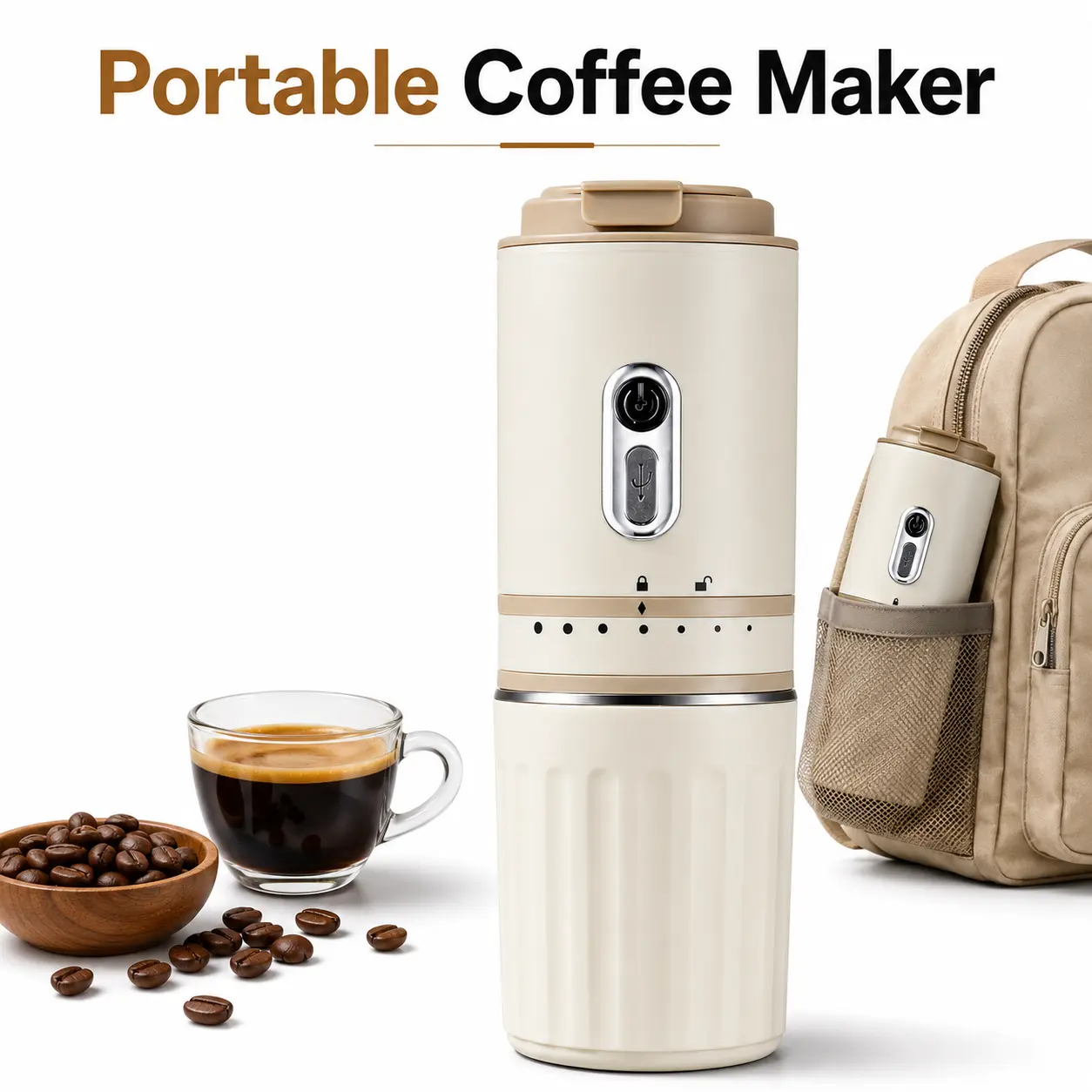 Mini Portable Coffee Grinder Mug, USB-C Rechargeable 3-in-1 Coffee Maker with Ceramic Burr, 7 Grind Levels, 13.5 oz Travel Mug for Camping, Hiking & Office Reusable Filter