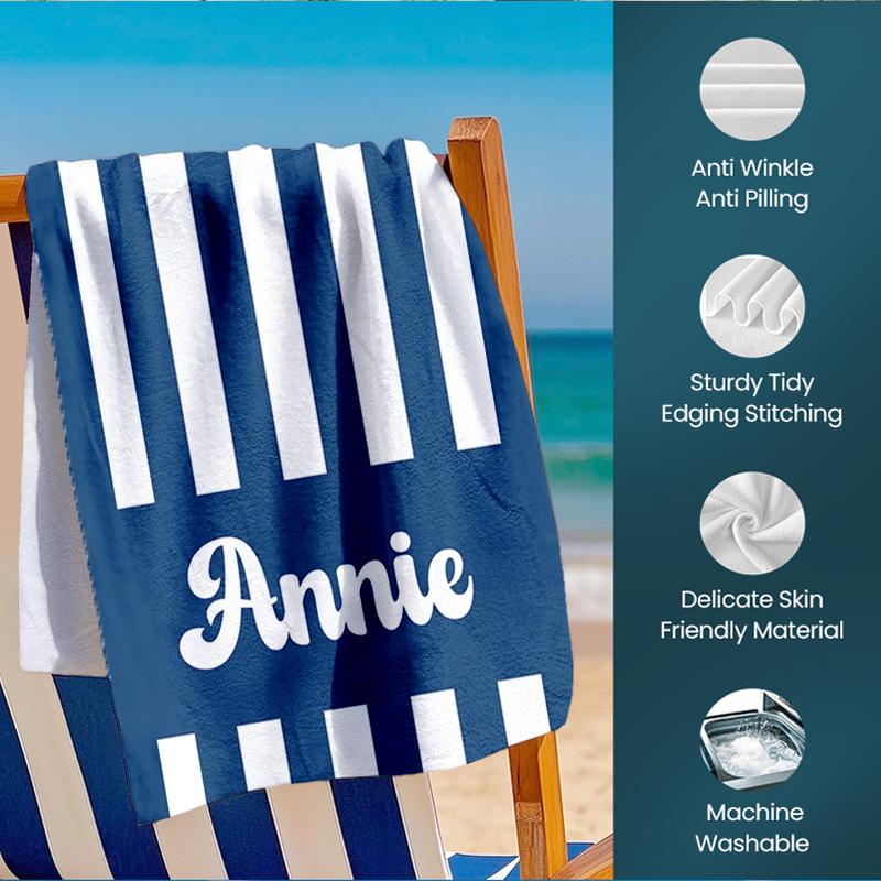 Personalized Classic Striped Beach Towel, Custom Name Summer Pool Towel for Girls